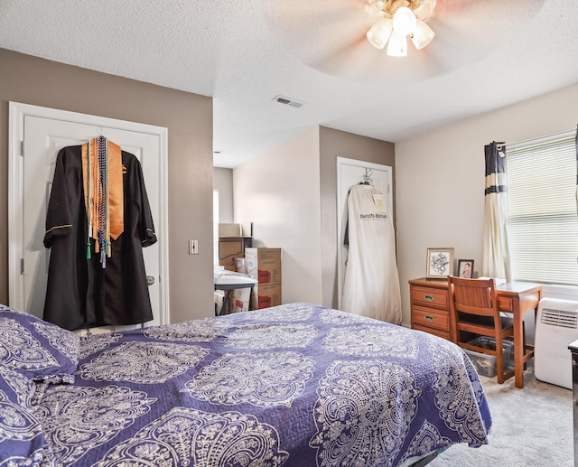35 Fox Trail Rd, Manchester, KY 40962 - carpeted bedroom with a textured ceiling, visible vents, and a ceiling fan