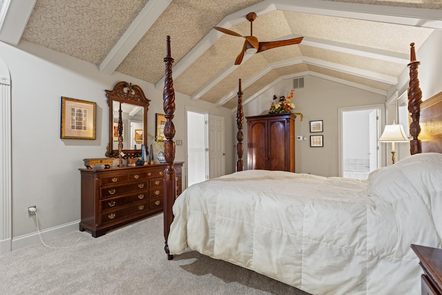 bedroom featuring carpet, a ceiling fan, baseboards, and connected bathroom