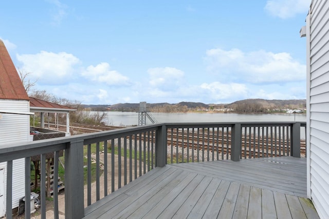 wooden terrace with a water view
