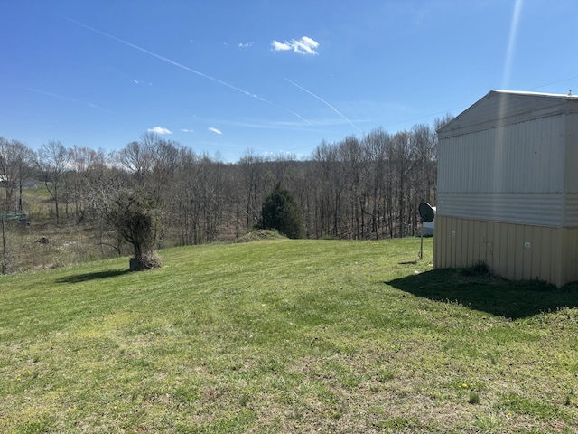 view of yard with a wooded view