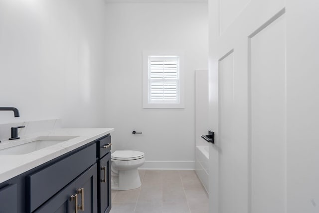 full bathroom featuring tile patterned flooring, toilet, and vanity