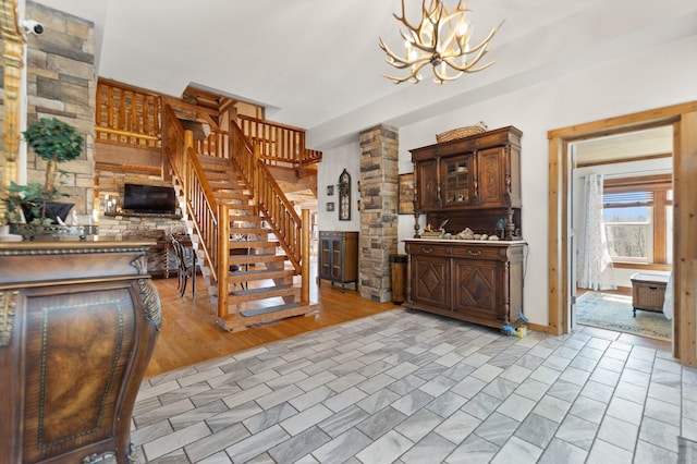 1295 Burger Knob Rd, Junction City, KY 40440 - kitchen featuring decorative light fixtures, a chandelier, and dark brown cabinets
