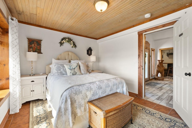 1295 Burger Knob Rd, Junction City, KY 40440 - tiled bedroom with baseboards, wooden ceiling, and ornamental molding