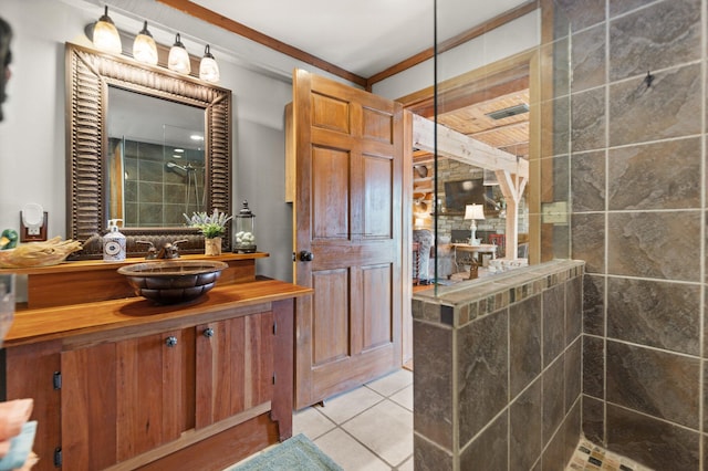 1295 Burger Knob Rd, Junction City, KY 40440 - full bath with vanity, tile patterned flooring, and tiled shower