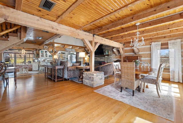 1295 Burger Knob Rd, Junction City, KY 40440 - unfurnished dining area featuring wood finished floors, an inviting chandelier, and wood ceiling