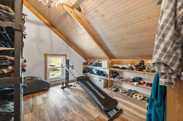 1295 Burger Knob Rd, Junction City, KY 40440 - workout room featuring lofted ceiling, wood finished floors, and wooden ceiling