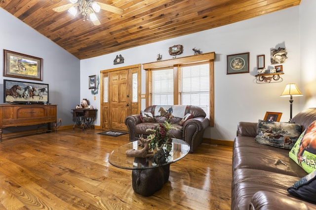 9485 US-60, Morehead, KY 40351 - living area featuring lofted ceiling, baseboards, wood ceiling, a ceiling fan, and wood finished floors