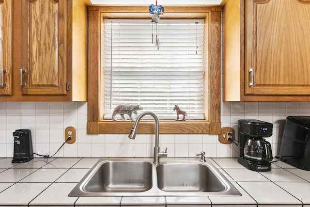 9485 US-60, Morehead, KY 40351 - kitchen with tile counters, brown cabinets, decorative backsplash, and a sink