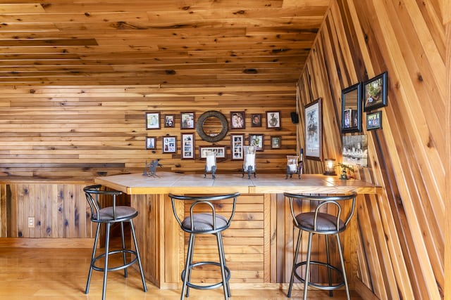 9485 US-60, Morehead, KY 40351 - bar with wood walls, vaulted ceiling, wet bar, wooden ceiling, and wood finished floors