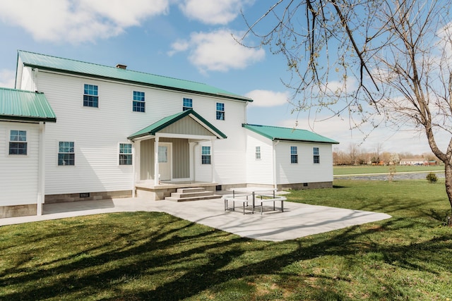 4241 Kendall Springs Rd, Owingsville, KY 40360 - back of house with crawl space, a patio, a yard, and metal roof