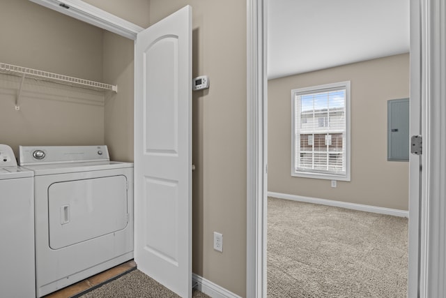 209 Old Todds Rd Unit 9103, Lexington, KY 40504 - washroom featuring carpet flooring, baseboards, washing machine and clothes dryer, laundry area, and electric panel