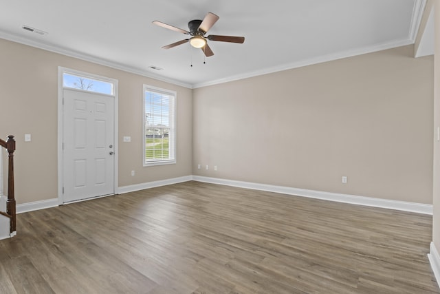 209 Old Todds Rd Unit 9103, Lexington, KY 40504 - entryway featuring crown molding, wood finished floors, baseboards, visible vents, and ceiling fan