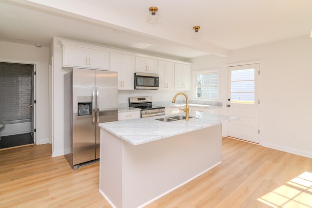 948 Meadow Ln, Lexington, KY 40505 - kitchen featuring light wood finished floors, a sink, white cabinets, and appliances with stainless steel finishes