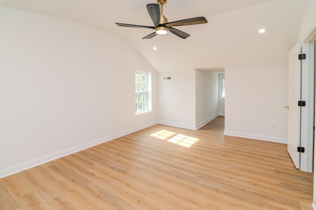 948 Meadow Ln, Lexington, KY 40505 - empty room with vaulted ceiling, recessed lighting, baseboards, light wood finished floors, and ceiling fan