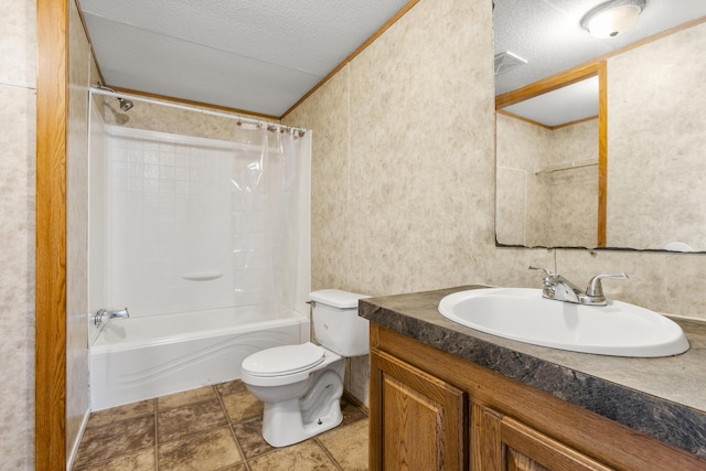 2190 Bluebank Rd, Morehead, KY 40351 - full bath featuring shower / bathtub combination with curtain, vanity, toilet, a textured ceiling, and visible vents
