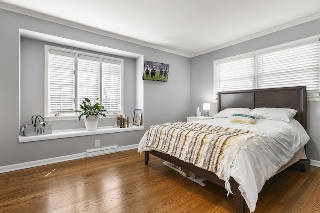 29 Quails Run Ln, West Liberty, KY 41472 - bedroom featuring a baseboard heating unit, wood finished floors, ornamental molding, and baseboards