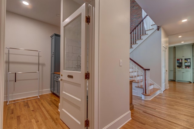 443 Hutchison Rd, Paris, KY 40361 - hall featuring light wood-style floors, stairs, and recessed lighting