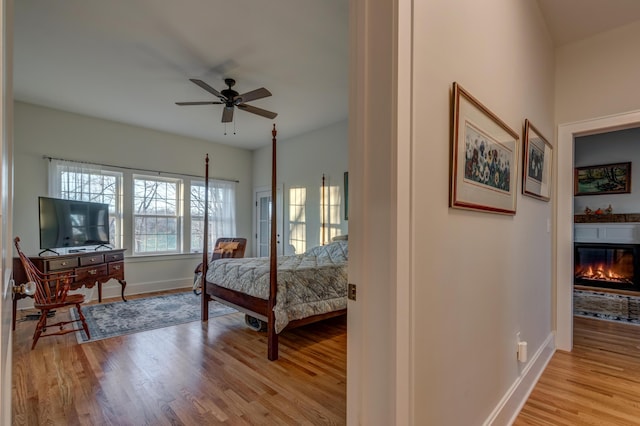 443 Hutchison Rd, Paris, KY 40361 - bedroom featuring a glass covered fireplace, baseboards, and light wood finished floors