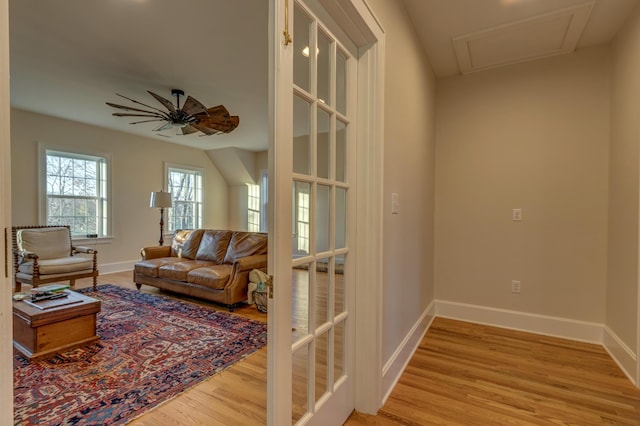 443 Hutchison Rd, Paris, KY 40361 - living area with attic access, baseboards, and light wood finished floors