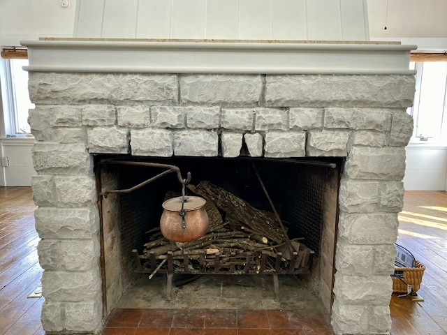 interior details featuring a fireplace