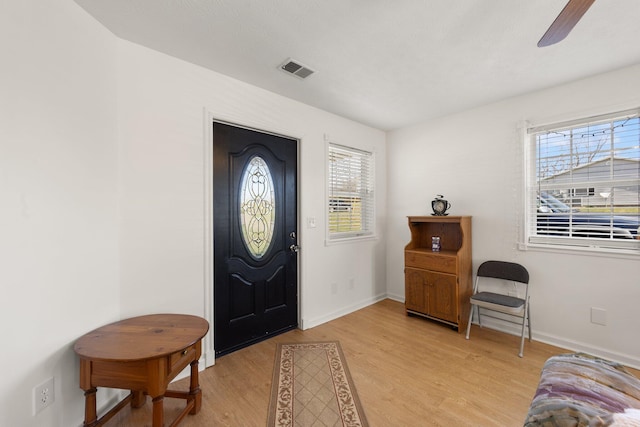 58 Mcclendon Ln, Russell Springs, KY 42642 - entrance foyer with healthy amount of natural light, light wood-type flooring, baseboards, and ceiling fan