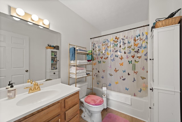 58 Mcclendon Ln, Russell Springs, KY 42642 - full bath with vanity, wood finished floors, shower / bath combo with shower curtain, and toilet