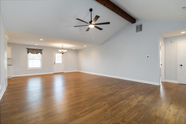 131 Patriot Trl, Berea, KY 40403 - unfurnished living room with a chandelier, ceiling fan, dark wood-type flooring, baseboards, and recessed lighting