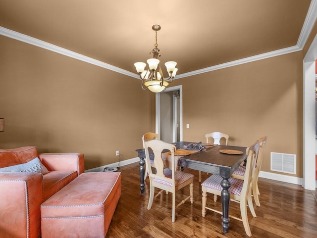 100 Mountain Enterprise Dr, Inez, KY 41224 - dining room featuring a notable chandelier, visible vents, wood finished floors, and ornamental molding