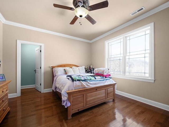 100 Mountain Enterprise Dr, Inez, KY 41224 - bedroom featuring baseboards, visible vents, crown molding, and dark wood-style flooring