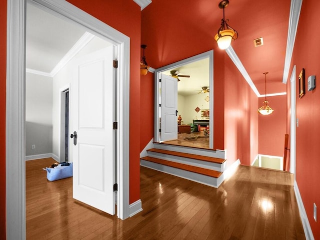 100 Mountain Enterprise Dr, Inez, KY 41224 - hall with ornamental molding, hardwood / wood-style flooring, baseboards, and visible vents