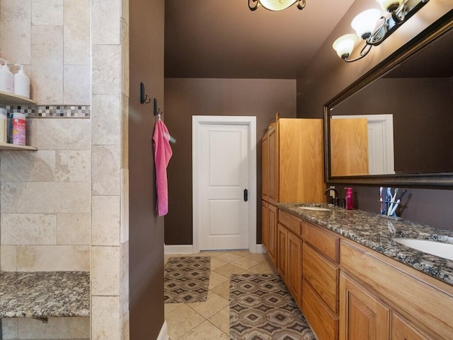 100 Mountain Enterprise Dr, Inez, KY 41224 - bathroom featuring tile patterned flooring, a sink, double vanity, and a walk in shower