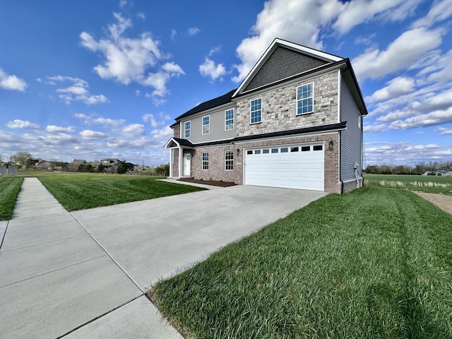 236 Candy Apple Ln, Richmond, KY 40475 - view of front of house featuring an attached garage, driveway, stone siding, brick siding, and a front yard