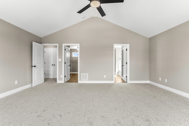 236 Candy Apple Ln, Richmond, KY 40475 - unfurnished bedroom with vaulted ceiling, visible vents, connected bathroom, baseboards, and carpet flooring