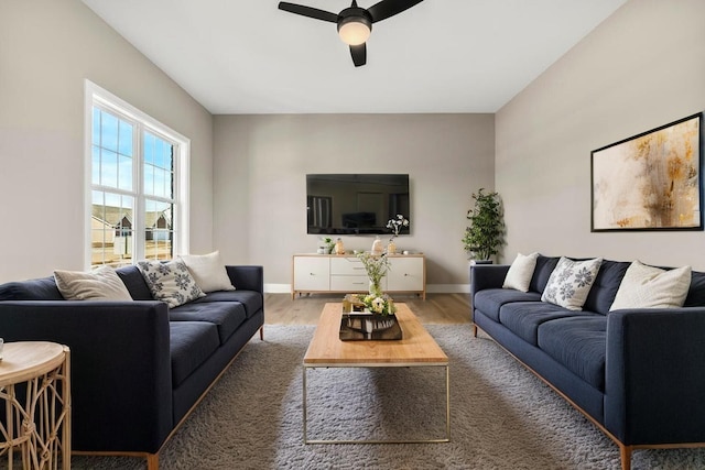 236 Candy Apple Ln, Richmond, KY 40475 - living area with ceiling fan, baseboards, and wood finished floors