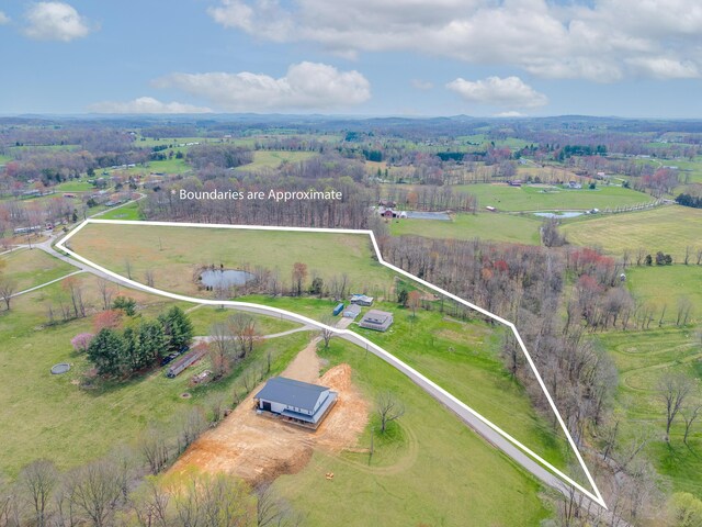 drone / aerial view with a rural view
