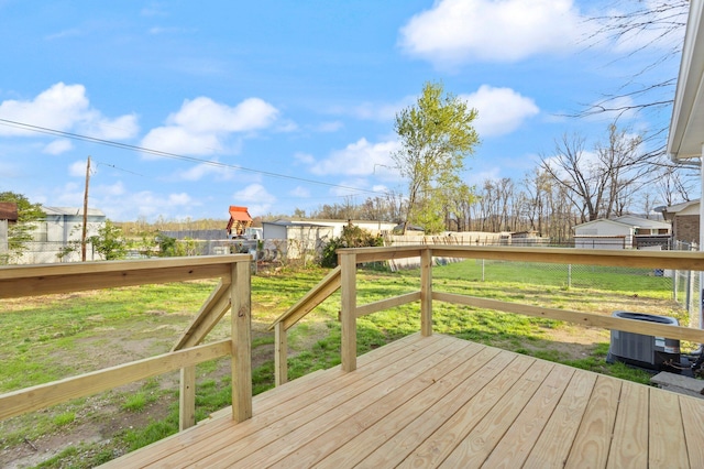 80 Westview Dr, Stanton, KY 40380 - wooden terrace with fence, a lawn, and central air condition unit