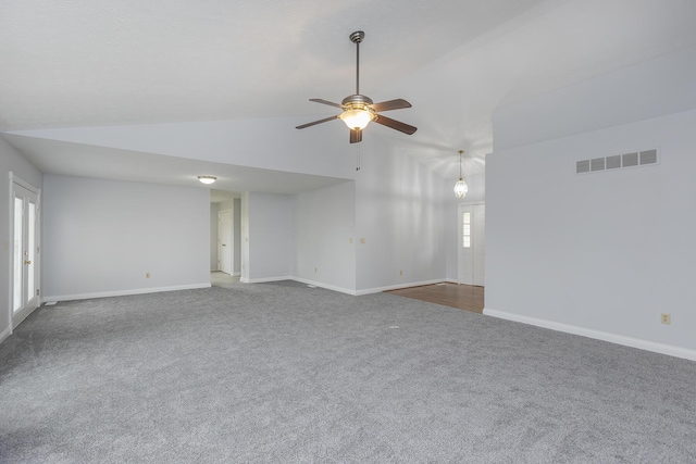 256 Sutton Ln, Lancaster, KY 40444 - carpeted spare room featuring ceiling fan, baseboards, and high vaulted ceiling