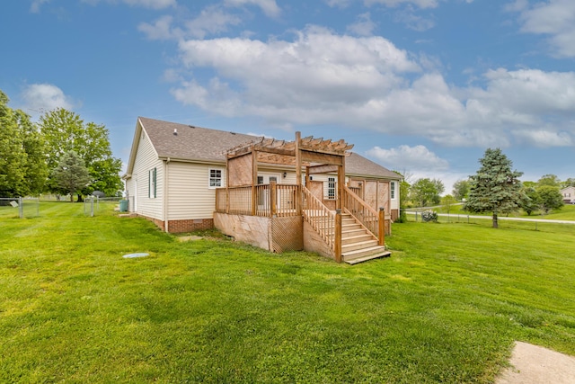 256 Sutton Ln, Lancaster, KY 40444 - rear view of property with a deck, stairway, a pergola, and a shingled roof