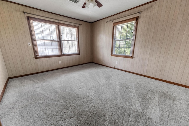 11 Hominy Hill Rd, Nancy, KY 42544 - carpeted empty room with baseboards, ceiling fan, and wood walls