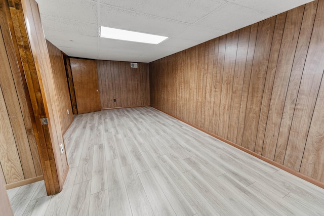 11 Hominy Hill Rd, Nancy, KY 42544 - unfurnished room with wooden walls, visible vents, a paneled ceiling, and light wood finished floors