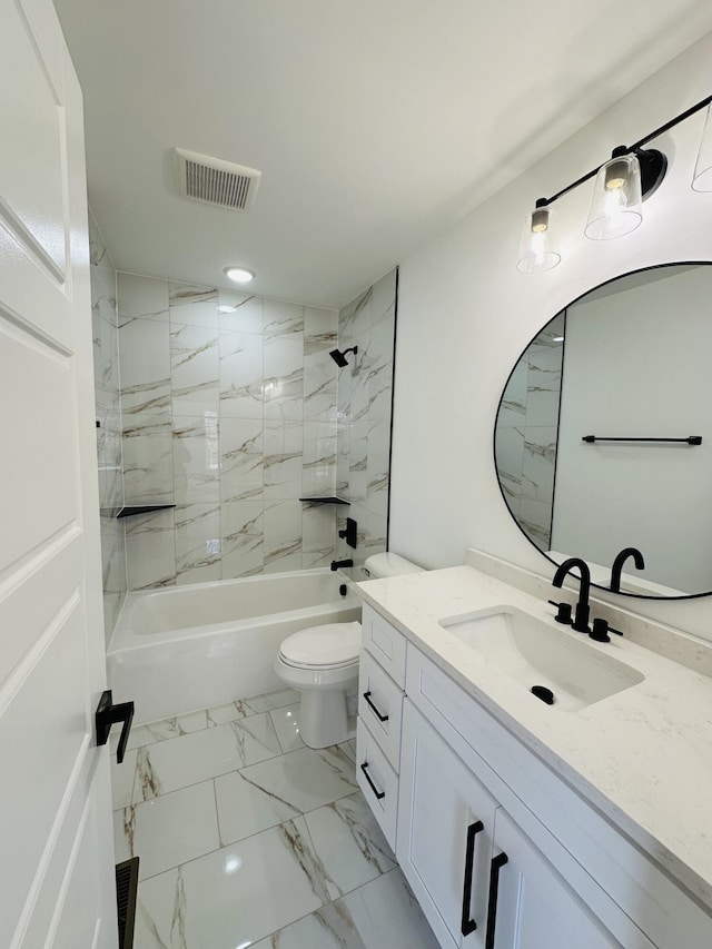 217 Dogwood Ln, Somerset, KY 42503 - full bathroom featuring visible vents, marble finish floor, toilet, bathtub / shower combination, and vanity