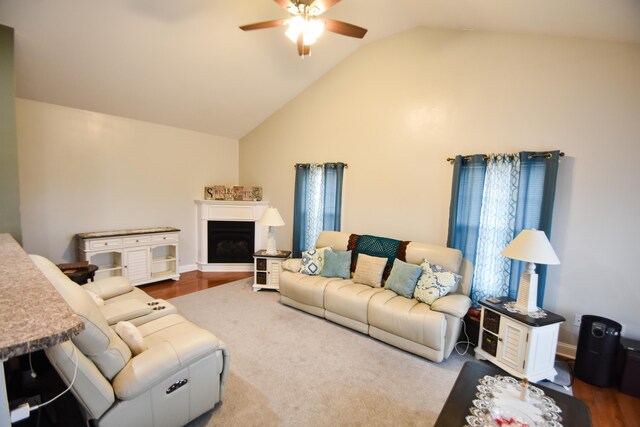 100 Twin Lakes Dr, Richmond, KY 40475 - living area with a fireplace, baseboards, vaulted ceiling, and ceiling fan