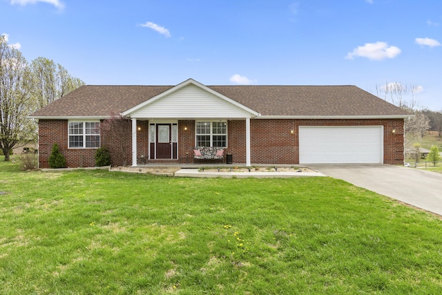 135 Country Acres Dr, Somerset, KY 42503 - ranch-style home featuring an attached garage, concrete driveway, a front yard, and brick siding