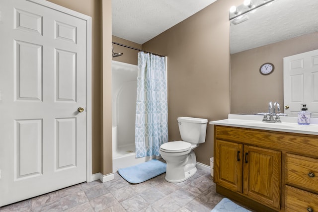 135 Country Acres Dr, Somerset, KY 42503 - full bath with a textured ceiling, vanity, toilet, a shower with shower curtain, and baseboards