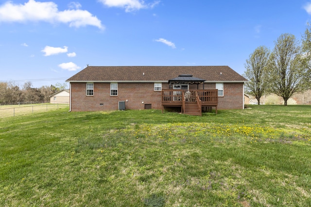 135 Country Acres Dr, Somerset, KY 42503 - rear view of property featuring a yard, brick siding, a gazebo, a deck, and fence
