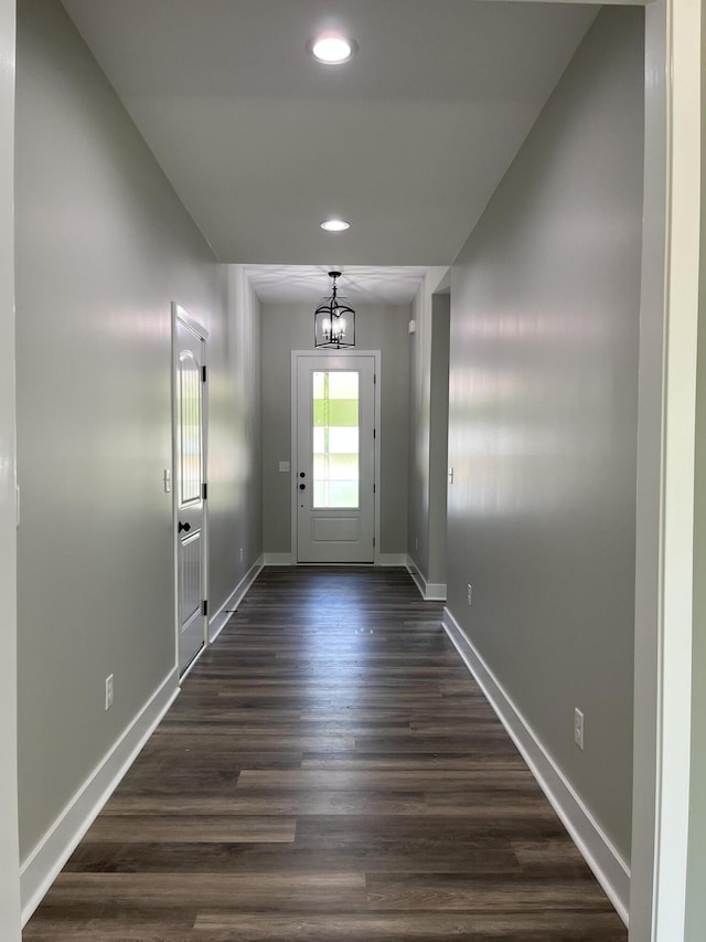 168 Bueno Xing, Georgetown, KY 40324 - doorway featuring recessed lighting, a chandelier, baseboards, and dark wood-type flooring