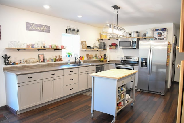 1600 Puncheon Creek Rd, Lawrenceburg, KY 40342 - kitchen with open shelves, appliances with stainless steel finishes, a sink, butcher block countertops, and recessed lighting