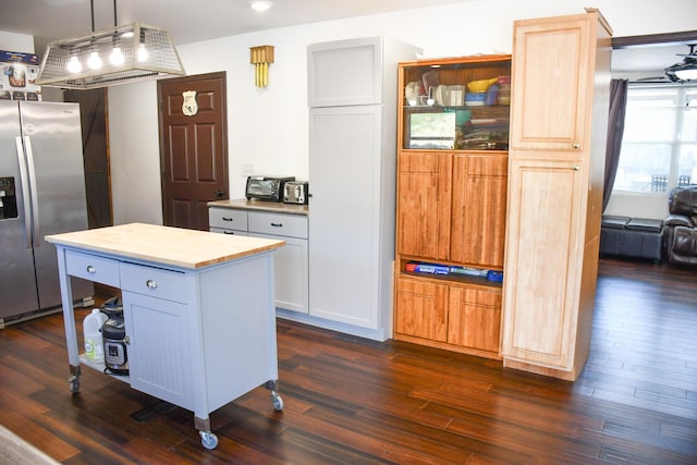 1600 Puncheon Creek Rd, Lawrenceburg, KY 40342 - kitchen featuring stainless steel refrigerator with ice dispenser, dark wood-type flooring, light countertops, a center island, and recessed lighting