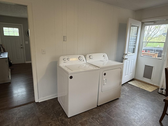 81 Central Union Rd, Albany, KY 42602 - laundry room featuring stone finish floor, baseboards, washer and dryer, and laundry area