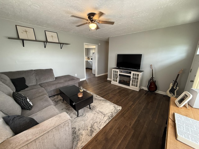 81 Central Union Rd, Albany, KY 42602 - living room with baseboards, wood finished floors, ceiling fan, and a textured ceiling